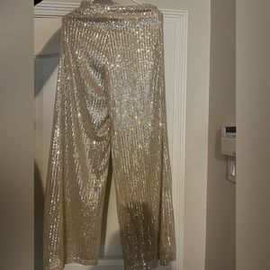 Champagne color sequin high waist wide leg pants